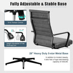Okeysen Genuine Leather Office Chair, Mid-Century Modern Real Leather Conference Room Chairs, Ergonomic Executive Ribbed Height Adjustable Swivel Rolling Desk Chair for Home Office.