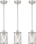 Brushed Nickel Pendant Lights Kitchen Island 3 Pack, Glass Kitchen Pendant Lighting Over Island with Rod, Modern Mini Hanging Light for Kitchen Sink Dining Room, CH9176BN-3PK