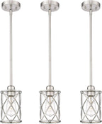 Brushed Nickel Pendant Lights Kitchen Island 3 Pack, Glass Kitchen Pendant Lighting Over Island with Rod, Modern Mini Hanging Light for Kitchen Sink Dining Room, CH9176BN-3PK