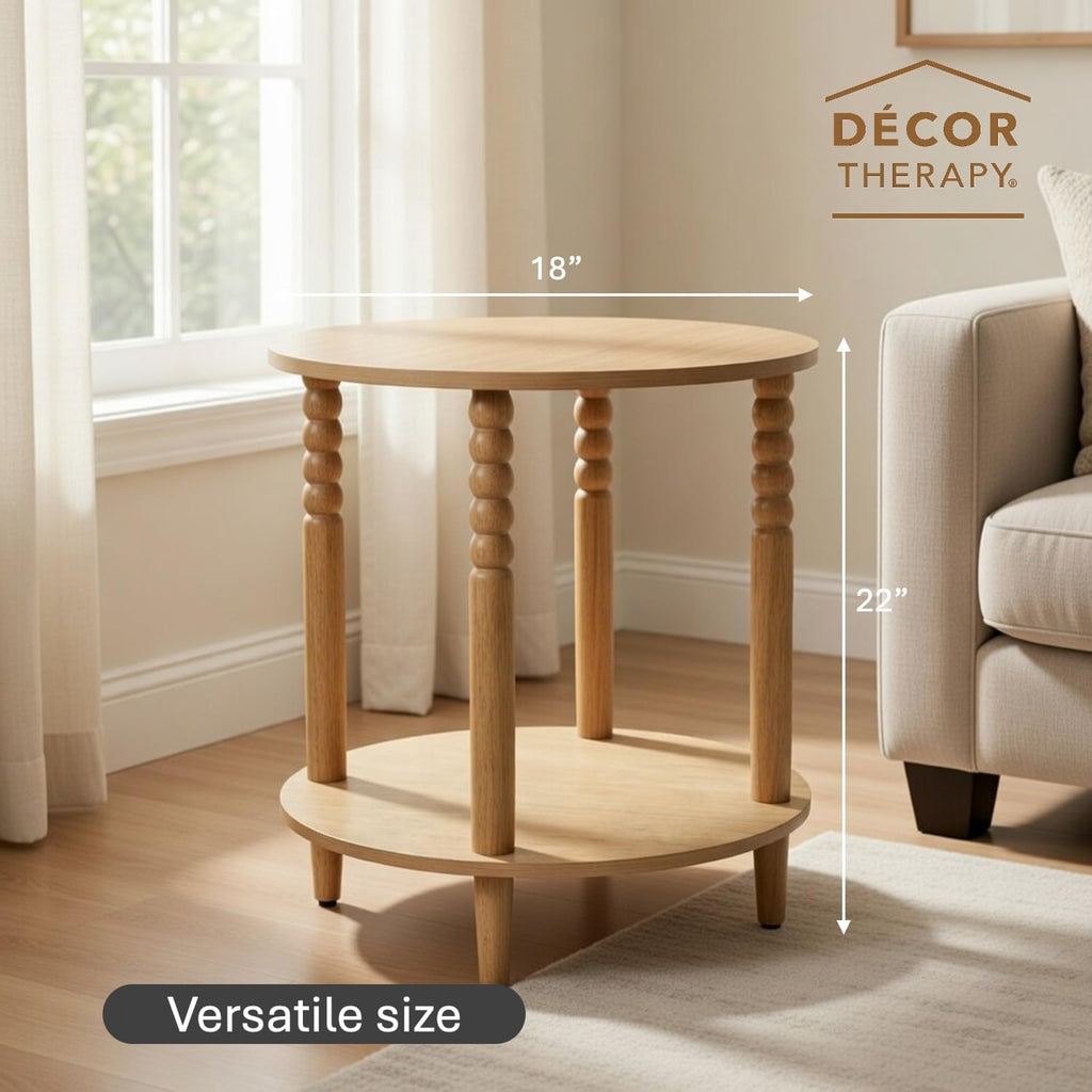 Decor Therapy Stafford Round Side Table, Seadrift Two-Tier Modern End Table with Spindle Legs, Easy Assembly
