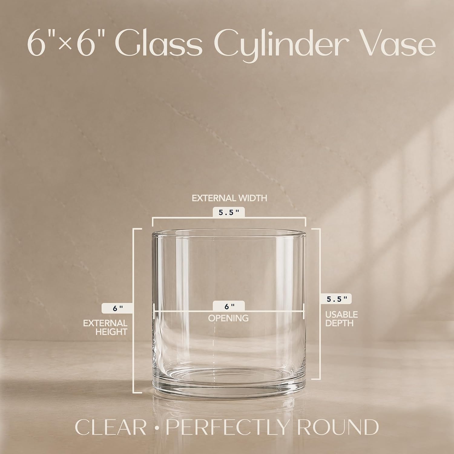 Royal Imports Flower Glass Vase Decorative Centerpiece for Home or Wedding - Cylinder Shape, 6" Tall, 6" Opening, Clear