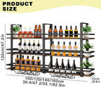 Wine Rack Wall Mounted with LED Lights, 3 Tier Metal Liquor Floating Display Shelves, with Wine Glass Rack, Iron & Wood Industrial Wall Wine Rack, for Bar, Kitchen, Cafe (Black, 63in)