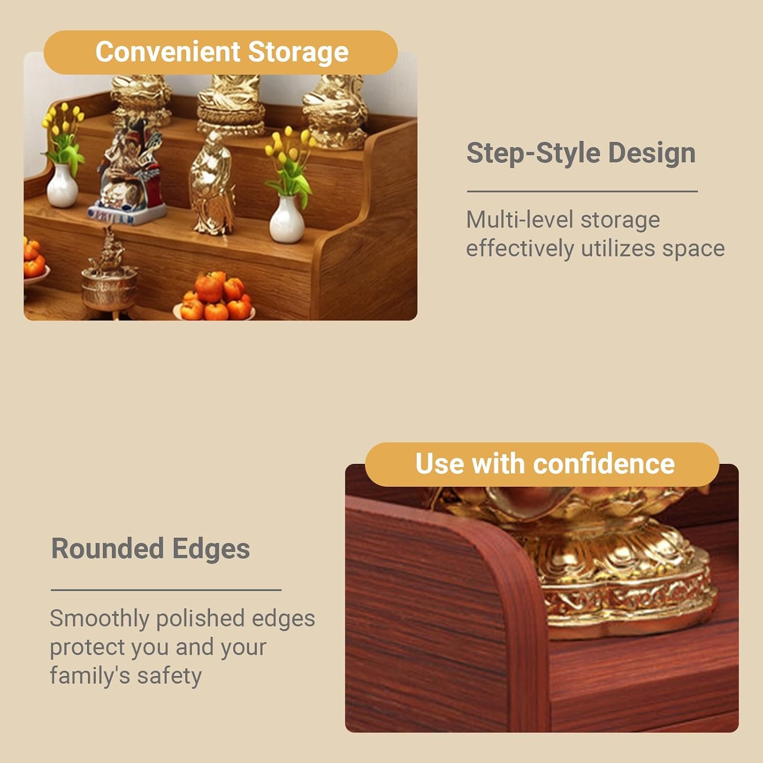 Solid Wood Wall Mounted Altar Table with Pull-Out Drawer for Incense & Meditation Personal Shrine Stand Prayer Altar Cabinet with Storage for Home(Teak color,50*40*30cm/19.7*15.7*11.8in)
