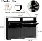 Xixini Shoe Storage Cabinet for Entryway with 4 Flip Drawers, Hidden Slim Wood Shoe Organizer with Modern Fluted Panel, Freestanding Narrow Shoe Rack for Front Door Entrance, Hallway, Foyer, Black