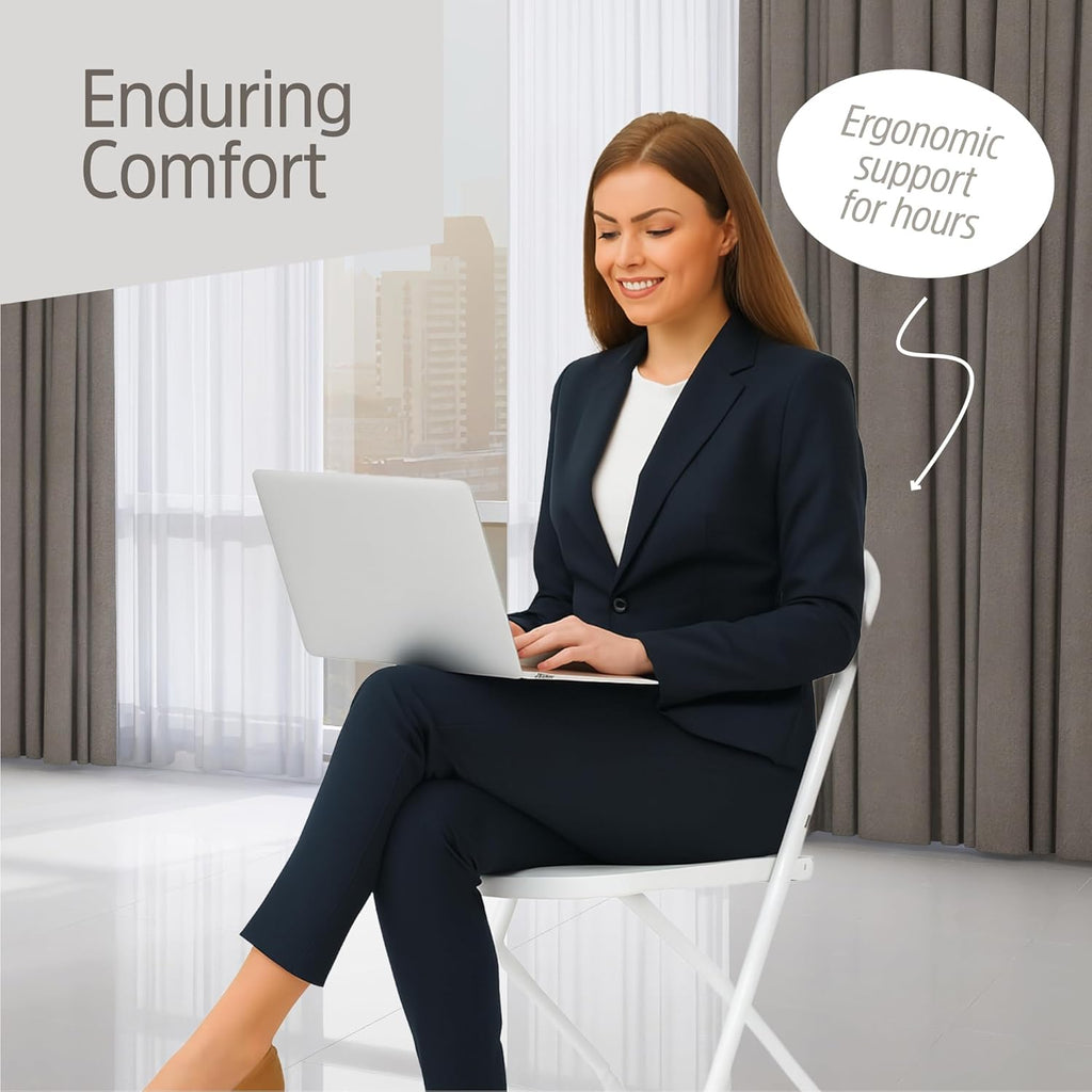 EconoHome 10 Pack White Plastic Folding Chairs, Heavy-Duty Steel Frame, Portable Stackable Foldable Chairs with Non-Slip Feet – Commercial Indoor/Outdoor Seating for Events, Weddings, Office, Parties