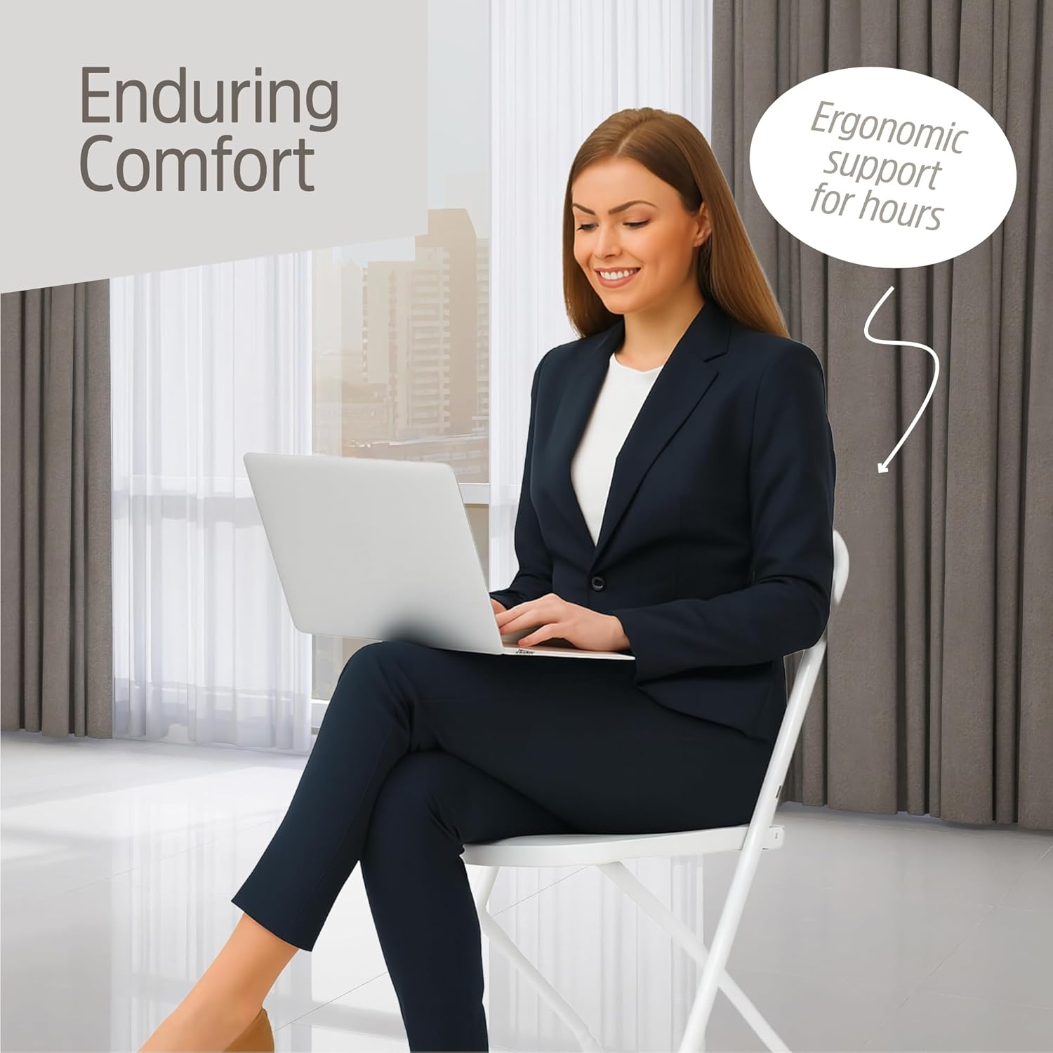 EconoHome 10 Pack White Plastic Folding Chairs, Heavy-Duty Steel Frame, Portable Stackable Foldable Chairs with Non-Slip Feet – Commercial Indoor/Outdoor Seating for Events, Weddings, Office, Parties