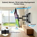 HOME VISION Full Motion Articulating TV Wall Mount for 37-90 Inch TVs up to 176 lbs, Fits 24" Wood Studs (8-24"), Heavy Duty TV Bracket & Mounts, Extendable Arm & Swivel Tilt Level, Max 600x400mm VESA
