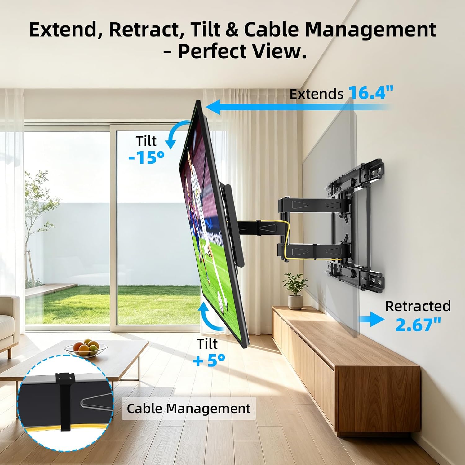 HOME VISION Full Motion Articulating TV Wall Mount for 37-90 Inch TVs up to 176 lbs, Fits 24" Wood Studs (8-24"), Heavy Duty TV Bracket & Mounts, Extendable Arm & Swivel Tilt Level, Max 600x400mm VESA