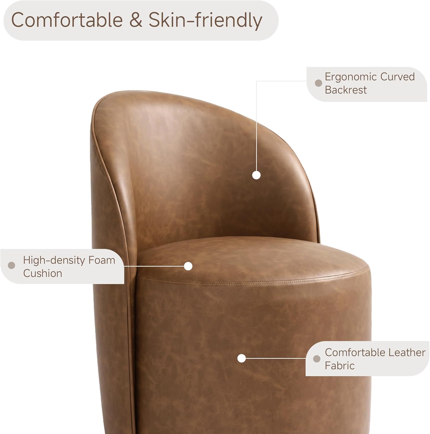 Swivel Barrel Dining Chairs, Faux Leather Upholstered Round Dining Chairs, 360° Swivel Vanity Chair Comfy Armless Accent Makeup Chair for Dining/Living Room Makeup Room, Brown