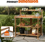 Outdoor Potting Bench Table, Indoor Wooden Work Station with Metal Table Top, Metal Hooks, Large Shelves, Heavy-Duty Gardening Workbench for Garden, Backyard, Patio, BBQ Prep Station, Easy Assembly