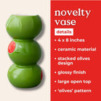 ban.do Novelty Ceramic Vase - Stacked Olive Decorative Vase - Nostalgic Unique Vintage Decor for Home, Kitchen or Bar Cart