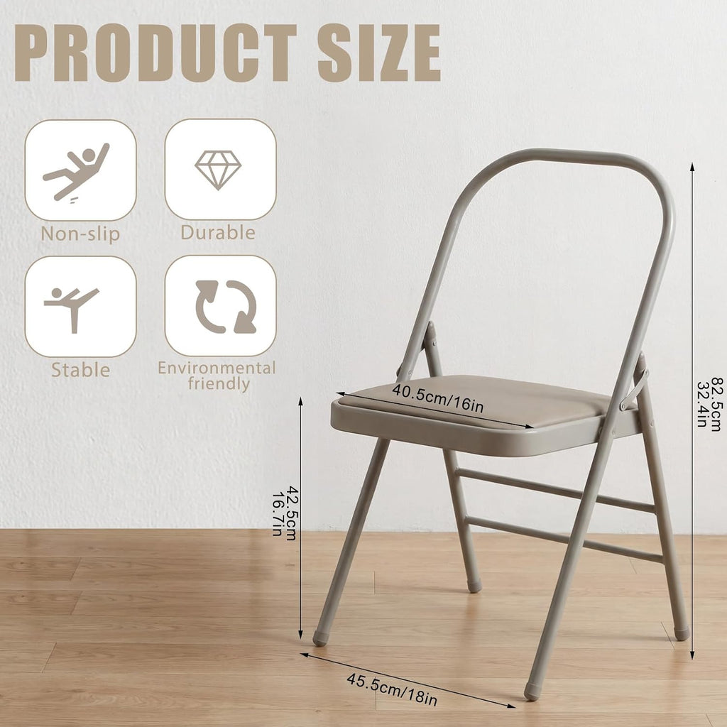 RattanView Yoga Auxiliary Chair with Lumbar Back Support Backless Folding Metal Foldable Flexibility Exercise Chair Balance Handstand Training Tool for Back Pain Relieving Strength Training