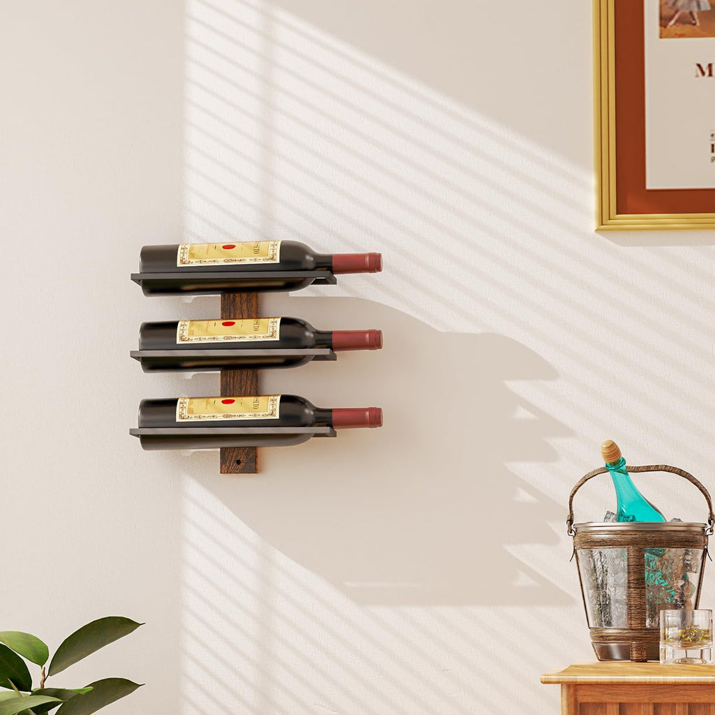 B4Life Wall Mounted Wine Rack for 3 Bottles Wood & Metal Storage | Small Space And Apartments Wine Selection, Newcomers, Dress Up A Blank Wall,Wine Rack Small,Wall Mounted Bar