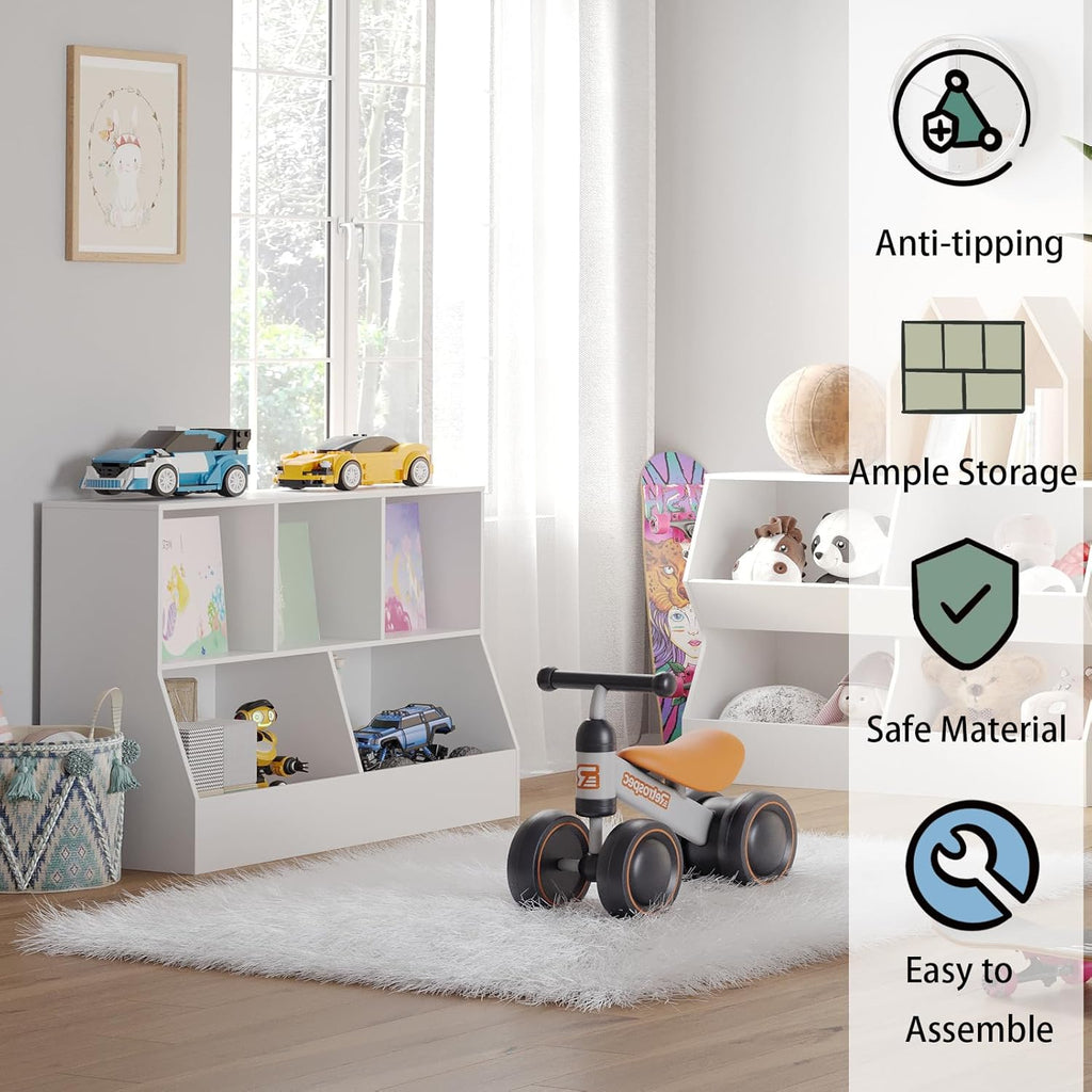 DINZI LVJ Toy Storage Organizer, Kids Bookshelf, Wood Toy Storage Cabinet, 5 Cubby Children Bookcase, 43.3" L Toddler Book Shelf for Playroom, Living Room, Nursery, Hallway, Classroom, White