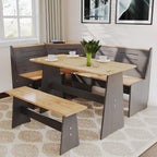 Breakfast Nook Table Set - Corner Kitchen Dining Table Set for 4-6 People, Modern Farmhouse Dining Room Solid Pine Wood with L-Shaped Bench Set for Family Morning Coffee & Brunch, Space-Saving, Black