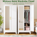 winiowa Metal Armoire Wardrobe Closet with 2 Mirror Doors, 71" Wardrobe Cabinet with Adjustable Shelves and Hanging Rod, Clothing Storage Cabinet Closet with Mirror for Bedroom-White