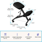 ProErgo Pneumatic Ergonomic Kneeling Chair | Fully Adjustable Mobile Office Seating | Improve Posture to Relieve Neck & Back Pain | Easy Assembly | Use in Home, Office & Classroom