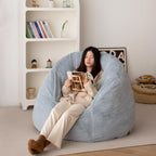 N&V Large Shell Bean Bag Chair, Adult Size Bean Bag Sack, Foam Filling, Includes Removable and Machine Washable Cover, 40in, Soft Faux Fur, Grey