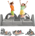 16PCS Modular Kids Play Couch Versatile Toddler Sofa Bed with Washable Covers Convertible Foam Sofa for Playroom Bedroom Creative Fort Building Set for Boys & Girls (Grey)