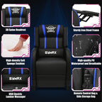 POWERSTONE Gaming Recliner Chair, Reclining Gaming Chairs for Adults Ergonomic Leather Sofa with Footrest Lumbar Support Headrest and Side Pouch for Living Room Home Theater, Blue