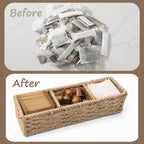 3-Compartment Braided Tea Bag Organizer For Countertop Or Drawer | drawer organizer, small tea coffee pod holder, country style, paper rope, basket, woven, storage bin