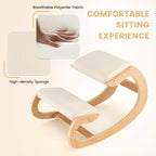 Ergonomic Kneeling Chair, Wooden Posture Chair W/Extra Padding for Back Neck Pain Relief & Improving Posture, Rocking Meditation Stool W/Knee Support for Home Office (Beige)