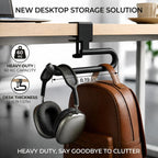 Desk Hook & Bag Hooks for Tables, Anti-Slip 60LB Heavy Duty Clamp-On Backpack Hanger, Extended Clearance Bag Holder for Desk for Office & Gaming, Adjustable (0.19-1.57in) (Black)