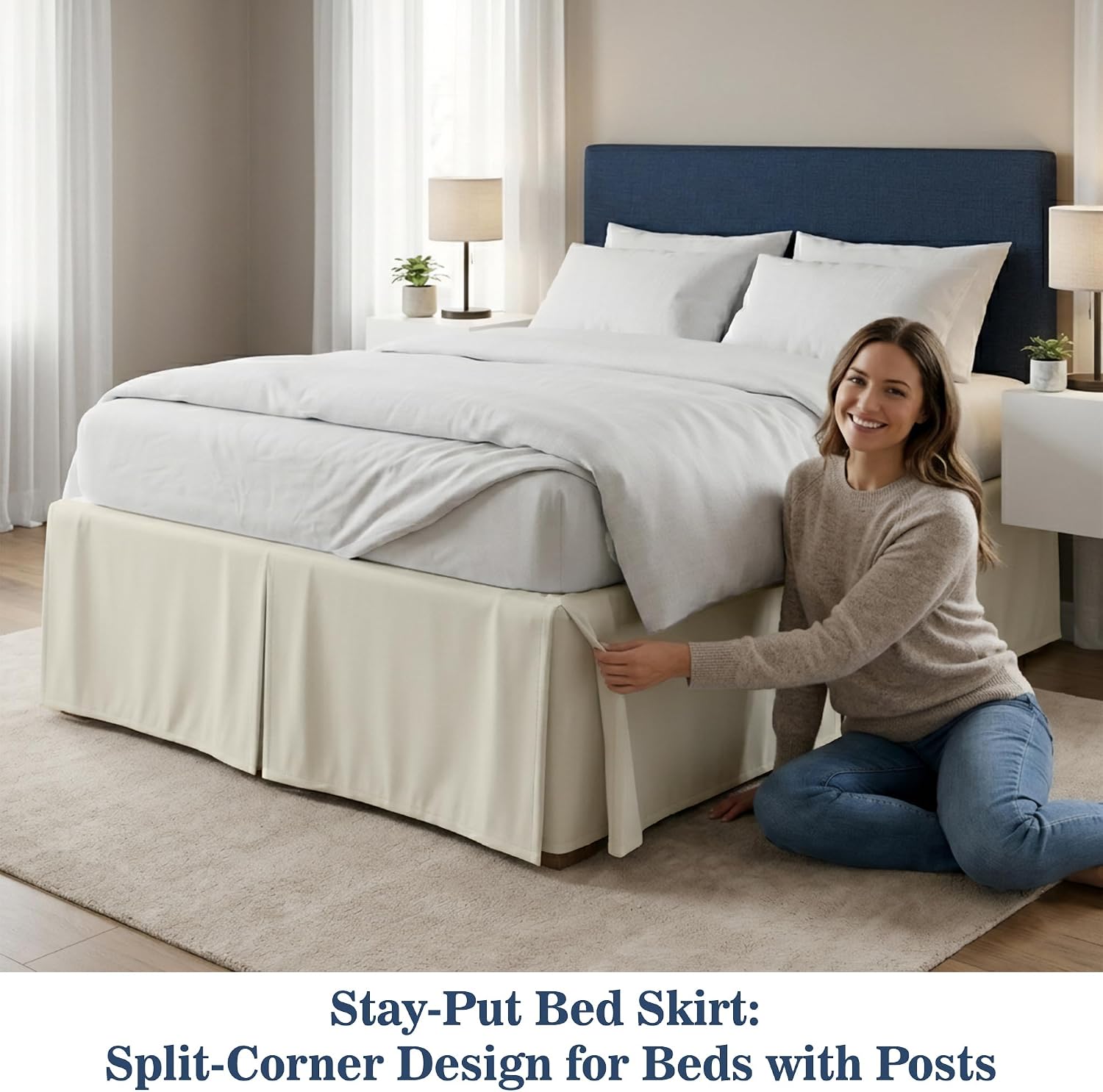 Luxury Pleated Bed Skirt King - 16" Drop Tailored Drop Box Pleated Styling Dust Ruffle - Hotel Quality 1800 Ultra-Soft Brushed Microfiber Bedskirt with Split Corners - Ivory