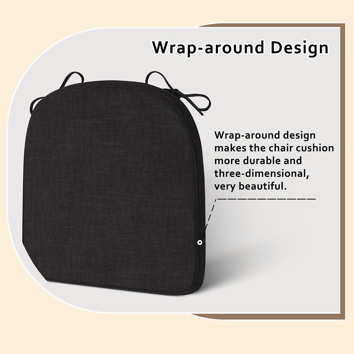 ELFJOY Chair Cushions for Dining Chairs Non-Slip Kitchen Chair Cushions Set of 2 Seat Cushion with Ties for Indoor Kitchen Dining Office Black