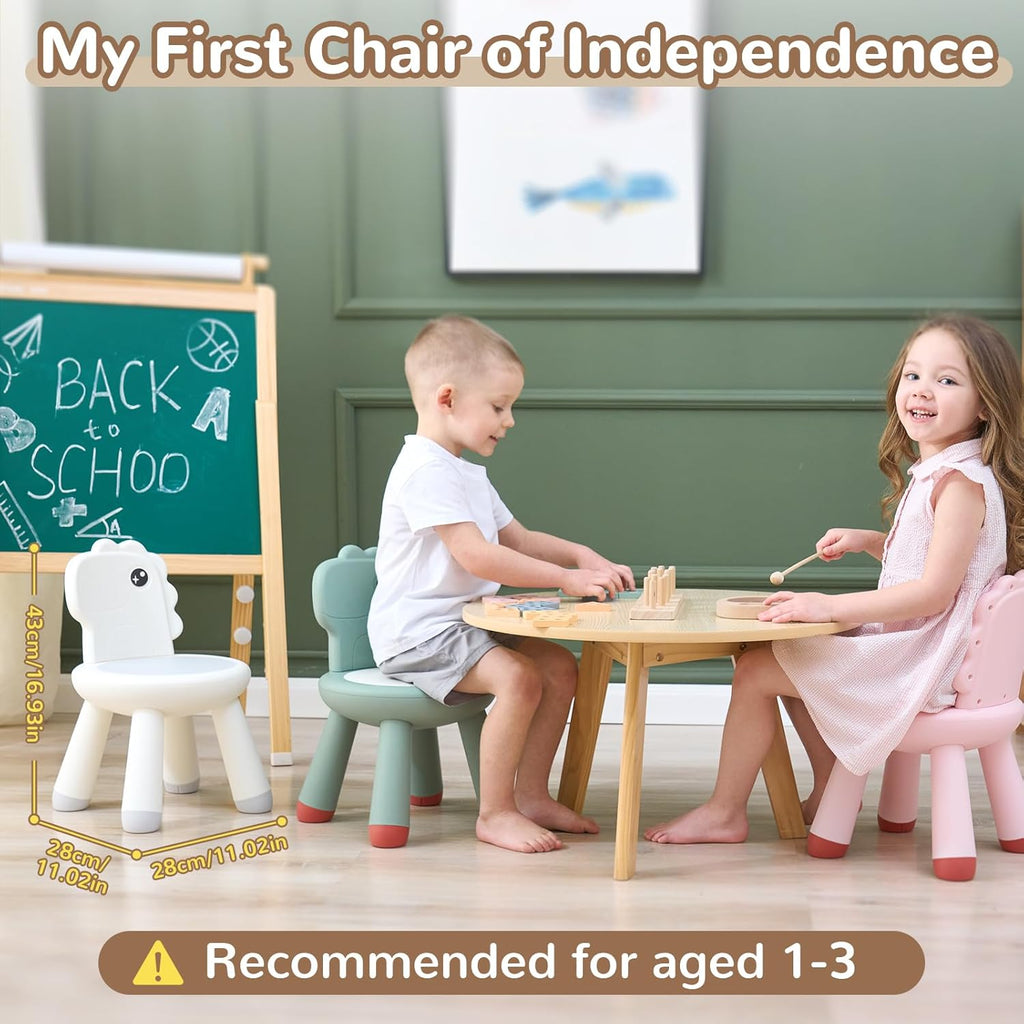 KidBloom Toddler Chair, Plastic Kids Dinosaur Chair, Anti-Slip Toddler Chairs for Table with Dinosaur Backrest, Multi Use Chairs for Kids 1–3, Green