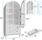 Furnify 71" Tall Arched Kitchen Pantry, Wood Pantry Cabinet with 2 Large Drawers and Glass Doors, Modern Farmhouse Versatile Cupboard for Kitchen, Dining Room, White