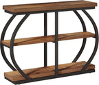 Tribesigns 41.3" Console Table, Industrial 3-Tier Entryway Table with Arched Metal Frame and Storage Shelves for Living Room, Hallway, Mix Brown