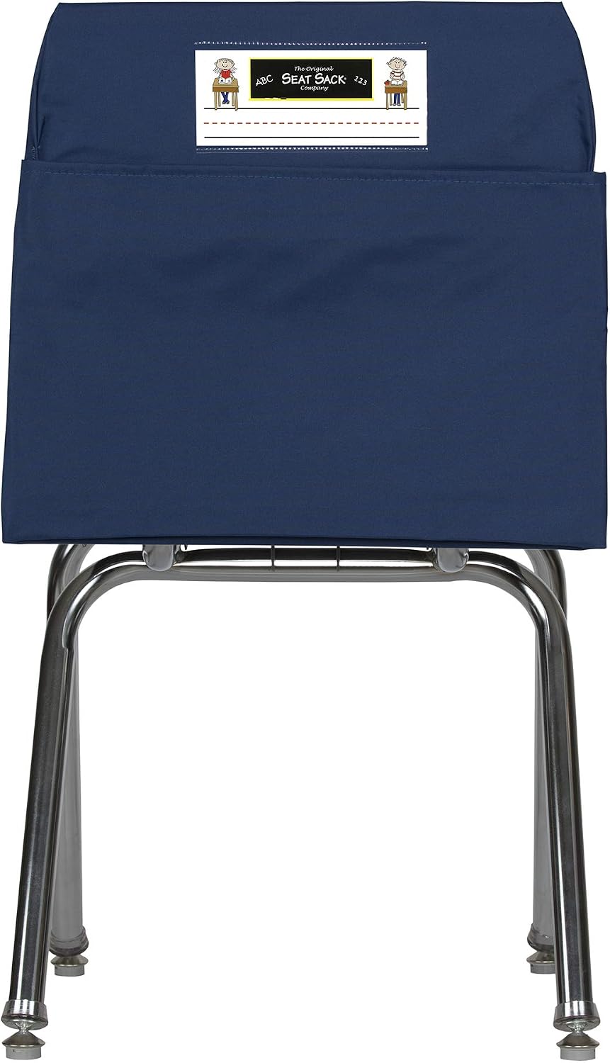 Seat Sack Student Chair Storage Pocket - 19", Single Pocket, Classroom Chair Organizer for Student Desks, Durable Over-the-Chair Storage, Ready-to-Use Name Tag Window, Blue, 1-Pack