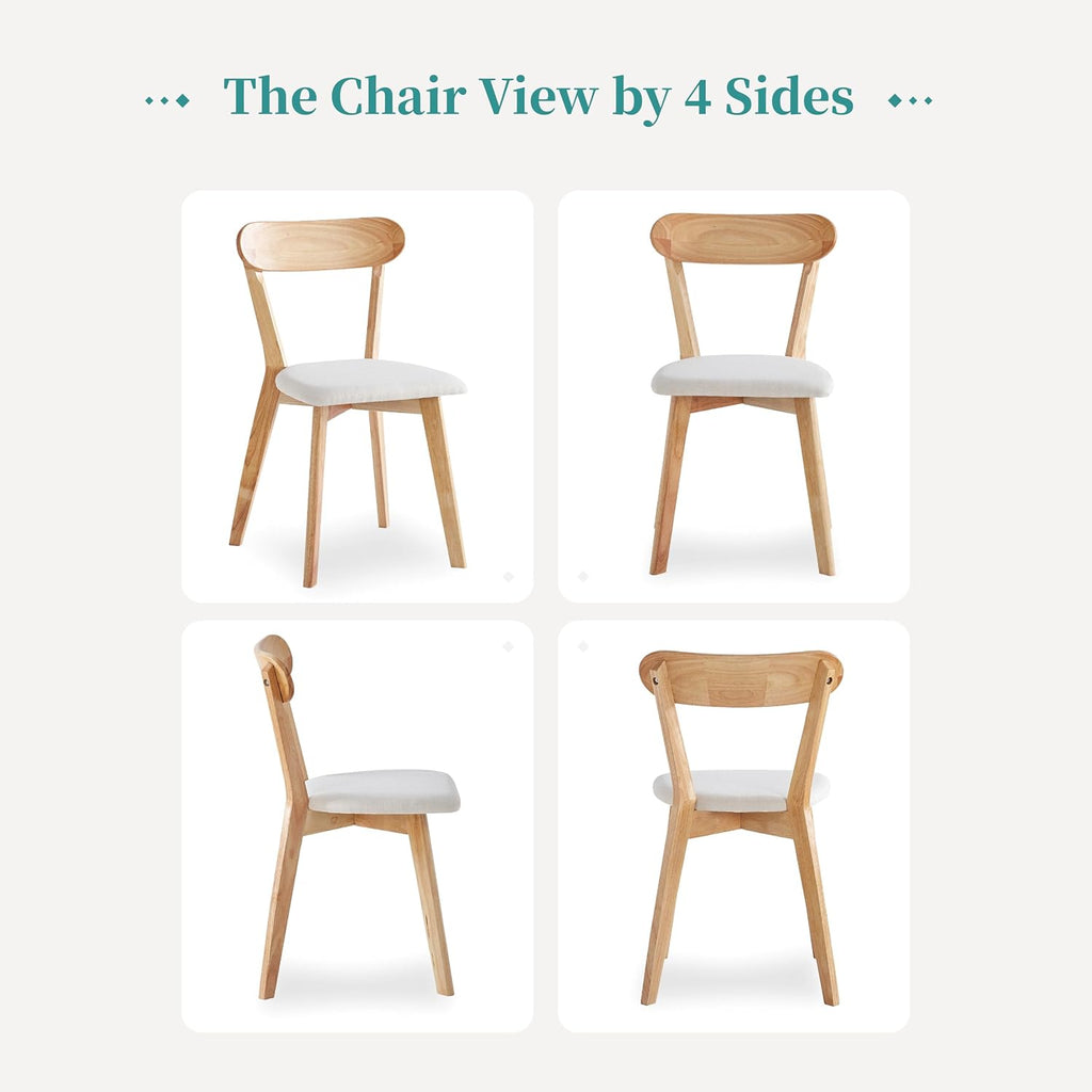 Wood Louis Dining Chairs Set of 4 100% Natural Solid Wood Home Kitchen Upholstered Chairs with Curved Backrest and Soft Padded Seat
