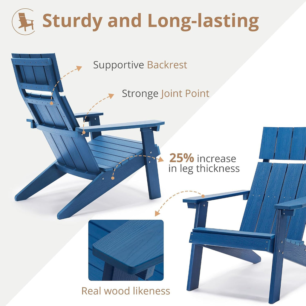 LUE BONA Modern Adirondack Chairs Set of 6, Navy Blue Plastic Adirondack Chair, High Back Poly Adirondack Fire Pit Chairs Weather Resistant, Patio Outdoor Chairs for Porch, Deck, Pool, Garden, 330LBS