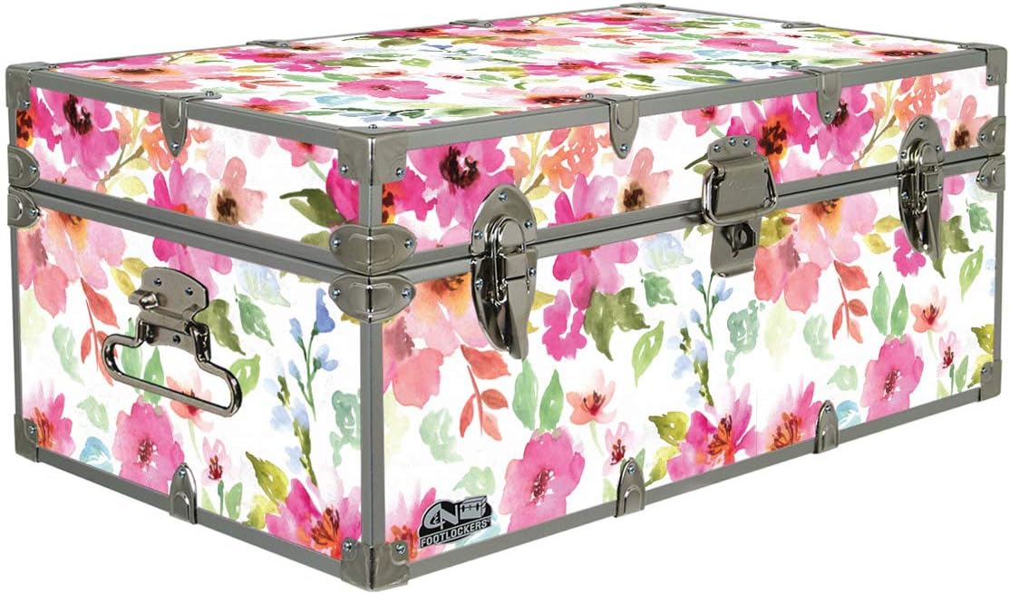 C&N Footlockers Designer Storage Trunks - Nature Themes - 32 x 18 x 13.5 Inches - Durable and Built to Last - Lockable (Floral Watercolor)