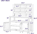 Potting Bench Table with Hutch, 50.2" Solid Fir Wood Garden Workstation, Large Countertop, 2 Shelves, 2 Cabinets, 3 Side Hooks, Outdoor Planting Table for Gardening, White