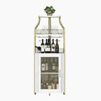 GarveeHome Corner Wine Cabinet with Detachable Wine Rack, 5-Tier Industrial Corner Bar Cabinet with Barn Door and Glass Holder, Farmhouse Buffet Cabinet and Home Bar, Gold