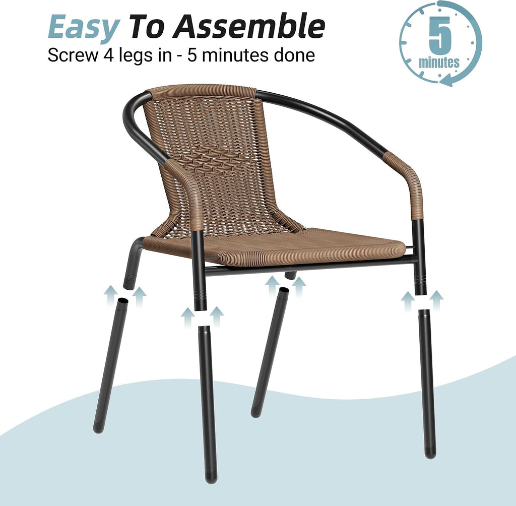 Amopatio Outdoor Dining Chairs Set of 4, Stackable Outdoor Patio Chairs, Rattan Wicker Patio Chairs Set of 4, for Porch, Deck, Garden, Poolside, Yard, Bistro, Restaurant, Brown