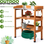 Outdoor Potting Bench Garden Work Station, Solid Wood Planting Table w/Sink Drawer Shelves,Metal Top, Folding Patio Furniture for Porch Balcony (29.1 x 14.2 x 35.6(Orange Yellow))