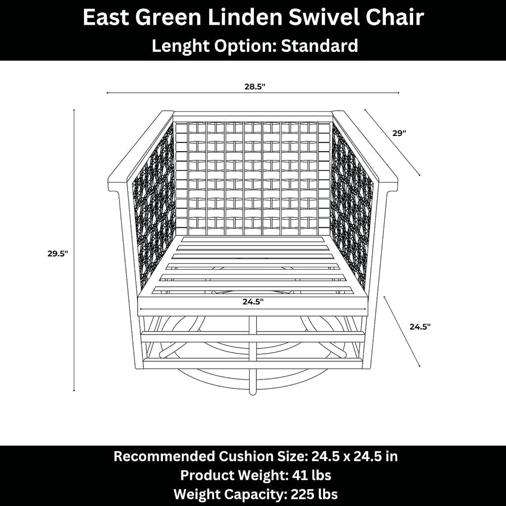 East Green Linden Teak and Aluminum Patio Swivel Chair with Cushions - Weather-Resistant Outdoor Seating