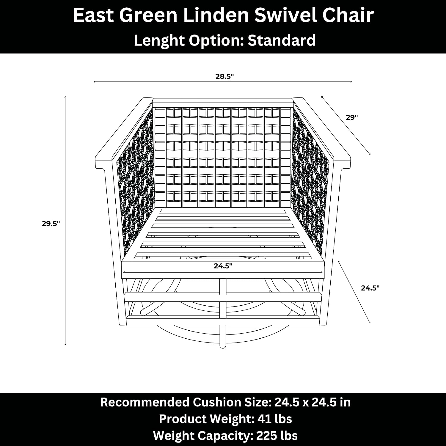 East Green Linden Teak and Aluminum Patio Swivel Chair with Cushions - Weather-Resistant Outdoor Seating