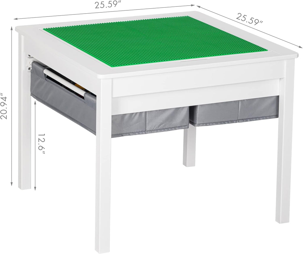 UTEX 2 in 1 Kids Construction Play Table with Storage Drawers and Built in Plate (White)