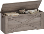 RALGEND Toy Chest, 39.3" Farmhouse Storage Chest with Metal Hinge and Pull Handles, Wooden Storage Bench, Toy Box for Living Room, Bedroom, Entrance, Greige