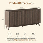 59'' Sideboard Buffet Storage Cabinet with Metal Handle, Fluted Cabinet with Rounded Corners, Modern Buffet Table Accent with 4 Doors for Coffee Bar, Console Table,Walnut