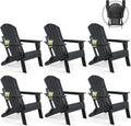 FUNBERRY Folding Adirondack Chair Set of 6, All Weather HDPE Fire Pit Chairs with Cup Holder for Outdoor