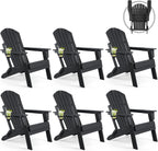 FUNBERRY Folding Adirondack Chair Set of 6, All Weather HDPE Fire Pit Chairs with Cup Holder for Outdoor