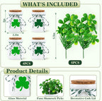 St. Patrick’s Day Decorations for Table – 4 Pack Mini Shamrock Decoration Vases with Artificial Shamrock Picks, St Patrick’s Day Decor for Home & Office