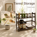 Bamboo 3-Tier Matcha Station, Coffee Organizer & Mug Display for Countertop | brown, solid bamboo structure, 3-tier storage, smooth easy-wipe surface, simple assembly, for kitchen coffee office