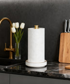 Paper Towel Holder, Ceramic Heavy Plate Base Wobble-Free, Roll Stand-Gold | Effortless Cleaning and Easy to Assemble, Super Large for Triple Rolls, High End Looking as a Good Gift for Kitchen Island